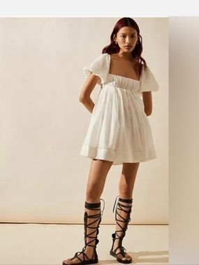 Free People Women's Marina Mini Dress, Ivory, XS, Open Back, Square Neckline